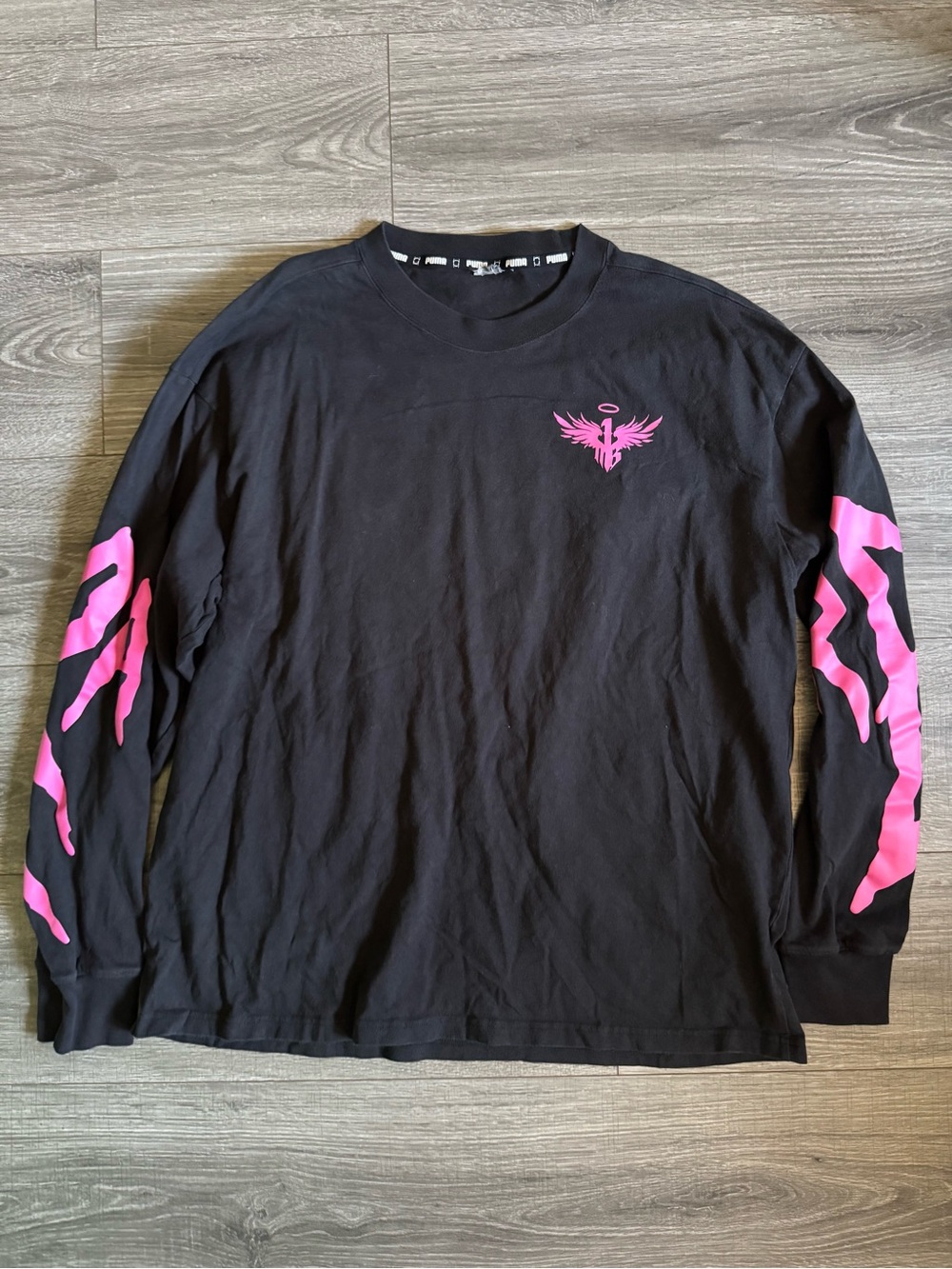 Puma Black Long-Sleeve Tee with Pink Wing Graphics